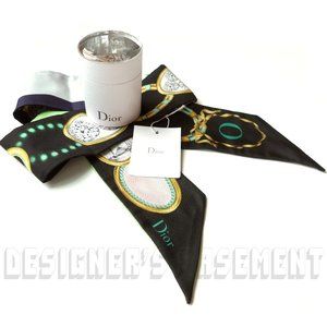 CHRISTIAN DIOR jeweled "O" for Oval ABCDIOR MITZAH skinny 2-sided Silk scarf NIB